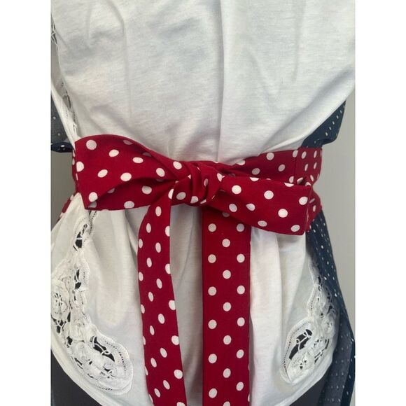 Red, White, & Blue Polkadot Apron with Pocket - Picture 5 of 10
